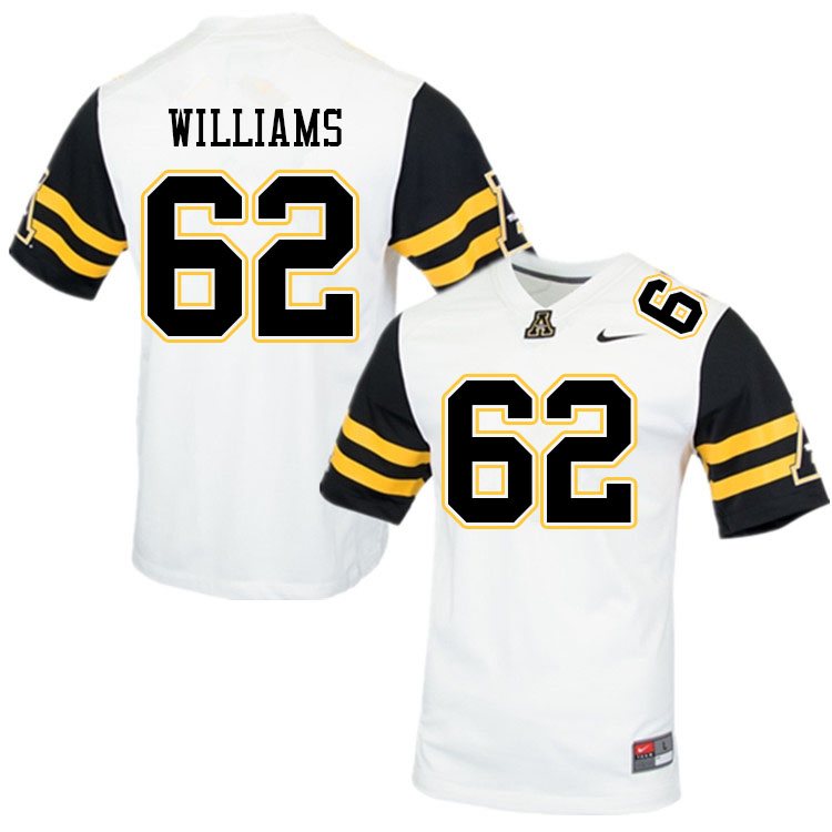 Men #62 Bucky Williams Appalachian State Mountaineers College Football Jerseys Sale-White - Click Image to Close